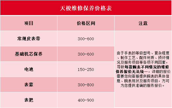 天梭維修費用價目表（天梭維修明細(xì)價格）（圖）